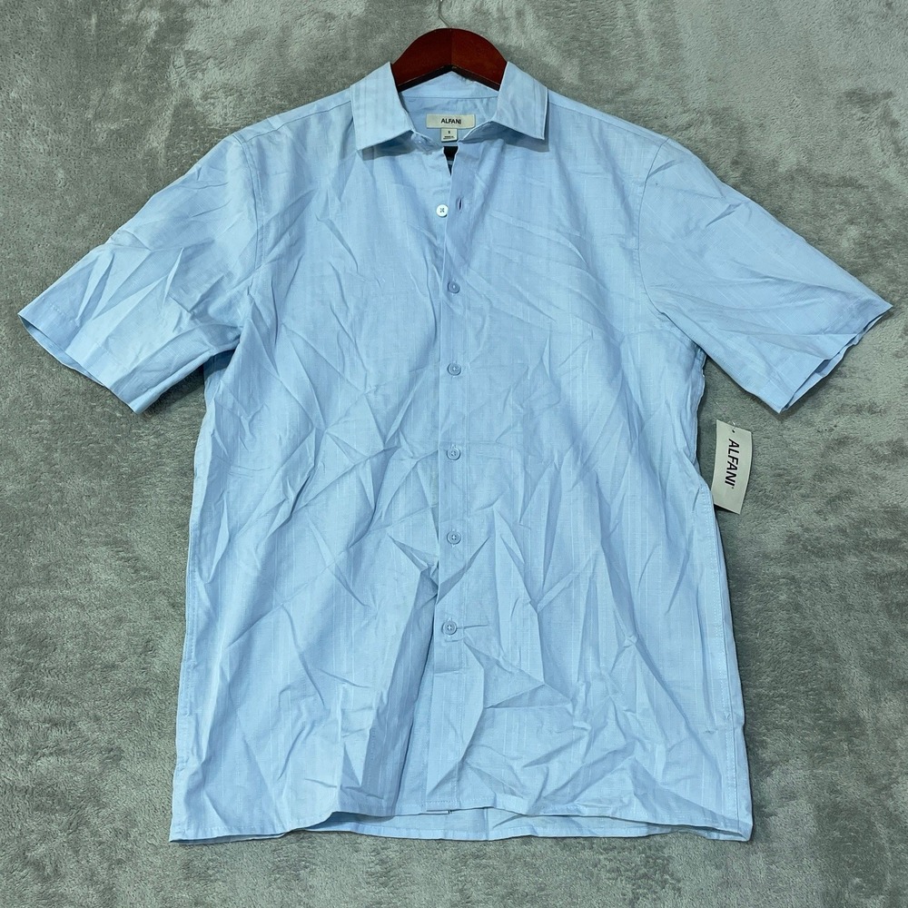 NWT Alfani Men's Small Croquis Button Down Shirt Light Blue Cotton